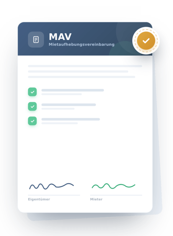 Mietaufhebungsvereinbarung MAV mit Unterschriften von Eigentümer und Mieter, einvernehmlich besiegelt